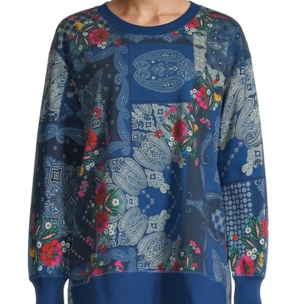 Johnny Was Blue Floral Patchwork Sweater